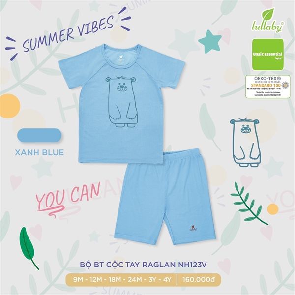 Bộ cộc tay BT NH123V Lullaby Xanh 4Y