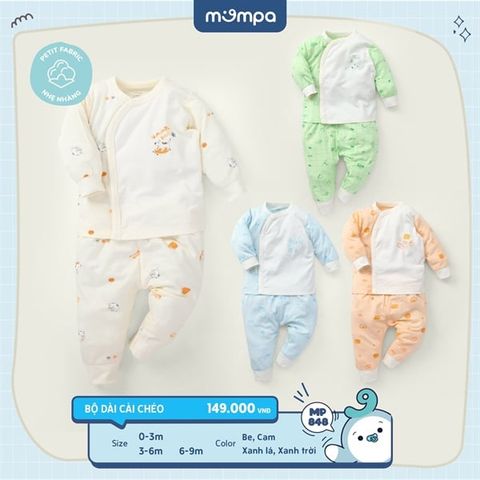 Bộ sơ sinh cài chéo BT Mompa MP848 Xanh lá sz 0-3M