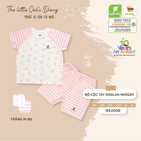 Bộ cộc tay Raglan - trắng hồng