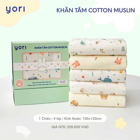 Khăn tắm cotton muslin nhăn Yori 4 lớp ( 120x120cm)