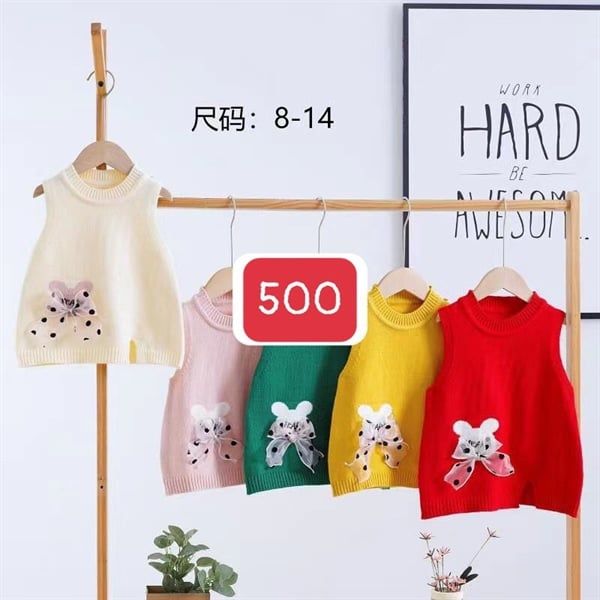 Áo gile len gấu nơ bé gái Trắng Size 3