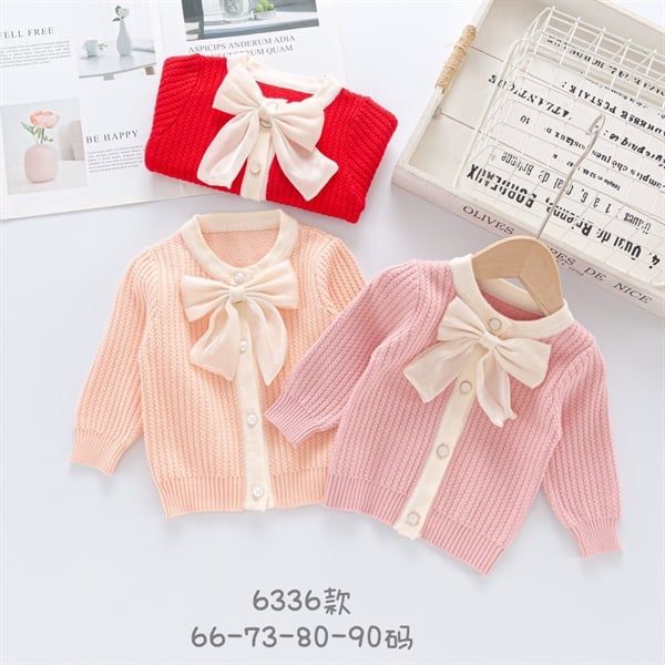 Áo len cổ nơ bé gái - Đỏ - size 1