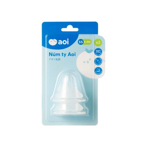 Núm ty Silicone Aoi size SS 0-1 tháng (vỉ đôi)