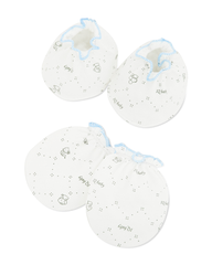 Bộ bao tay, bao chân in thú, viền xanh IQ Baby màu trắng (0 - 3 tháng)