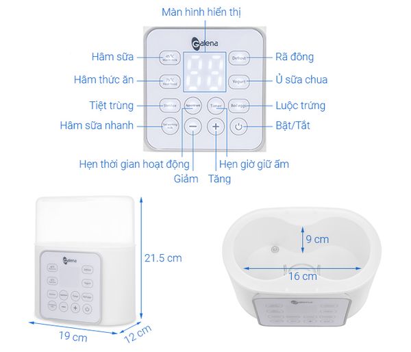 Máy hâm bình sữa đôi kiêm tiệt trùng điện tử Galena GA-W01
