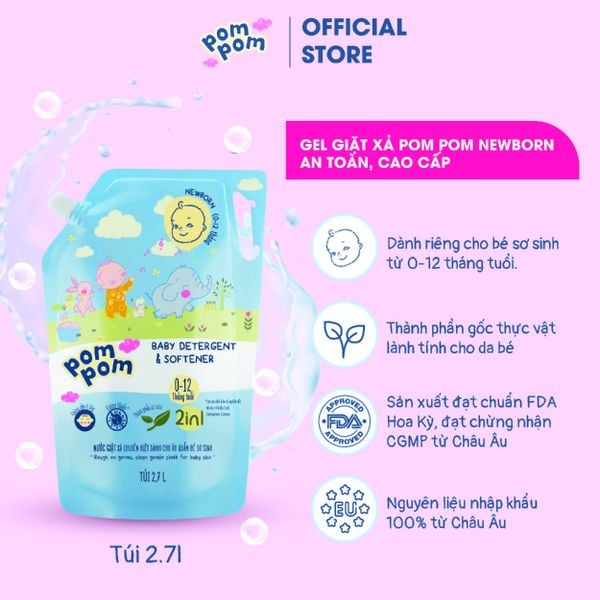 Nước giặt xả Pom pom Newborn, Active cho bé