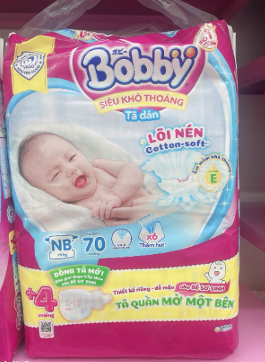 Bỉm Tã dán Bobby XS70 (<5kg) size XS 70 miếng