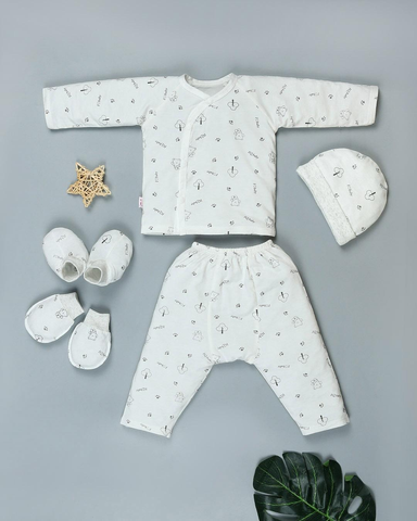 Bộ sơ sinh cột dây dài tay IQ BABY Gấu xám (0-3M)