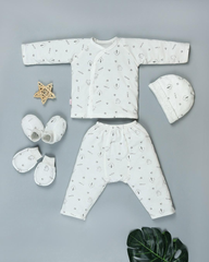 Bộ sơ sinh cột dây dài tay IQ BABY Gấu xám (0-3M)