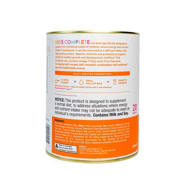 Sữa isowhey Kids Complete cho bé, vị vani (4Y+)