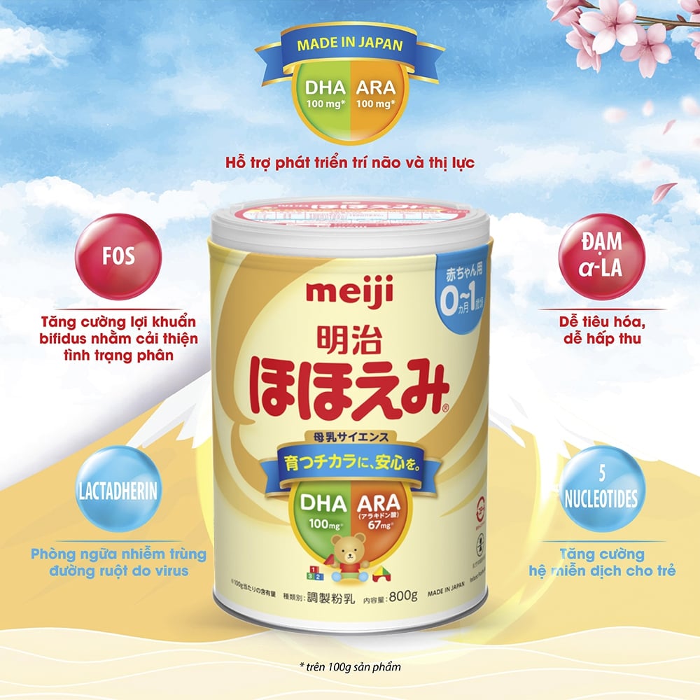 Sữa Meiji nội địa Nhật Bản số 0 lon 800gram chính hãng (0-1 tuổi) - Giá tốt