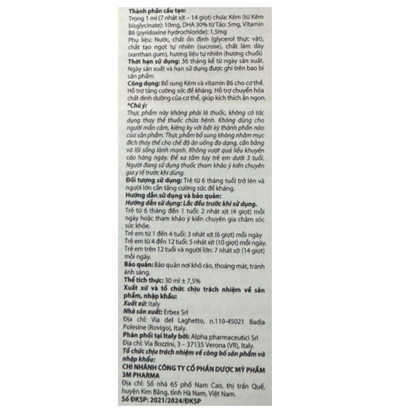 Kẽm hữu cơ dạng xịt Zinc Ocecri (Nhập khẩu Ý)