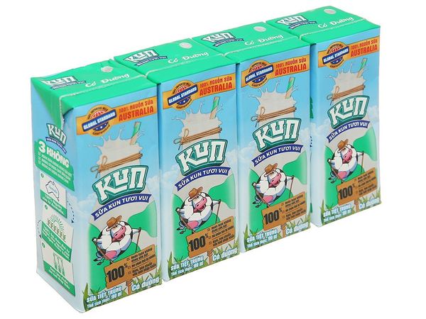 Sữa tươi tiệt trùng có đường cho bé Kun (vỉ 4 hộp)