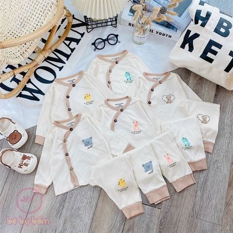 Bộ quần áo chất vải thun tăm đẹp cho bé sơ sinh mặc thời tiết mùa thu đông size 0