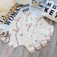 Bộ quần áo chất vải thun tăm đẹp cho bé sơ sinh mặc thời tiết mùa thu đông size 0