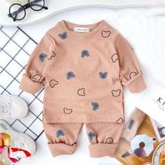 Bộ quần áo chất vải thun tăm đẹp cho bé sơ sinh mặc thời tiết mùa thu đông size 6-48 tháng