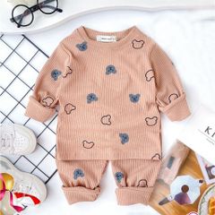 Bộ quần áo chất vải thun tăm đẹp cho bé sơ sinh mặc thời tiết mùa thu đông size 6-48 tháng