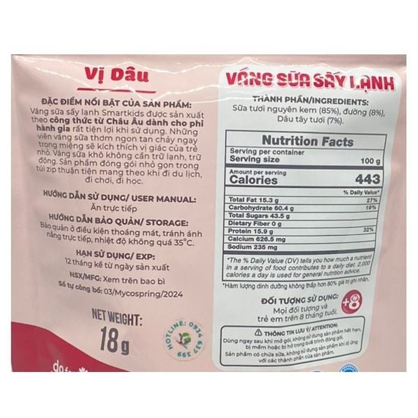 Váng sữa sấy lạnh Smart Kids 18g ( 8M+)