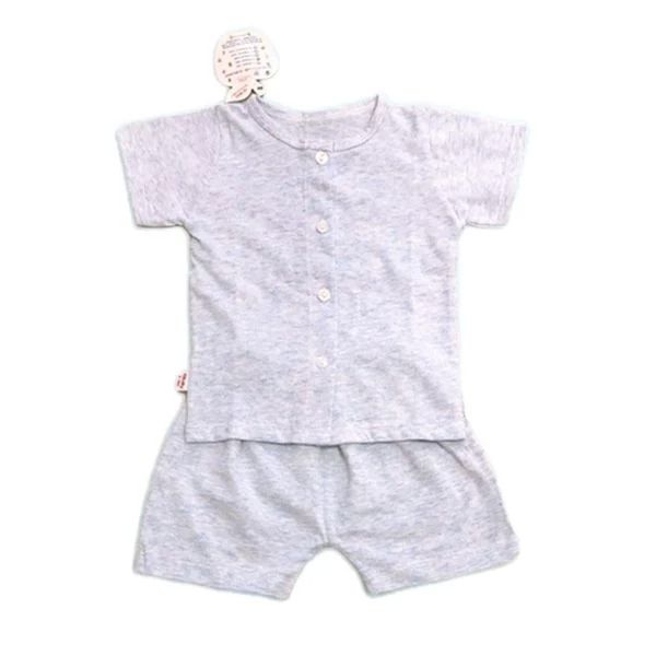 Bộ sơ sinh cài giữa cộc tay IQ BABY Xám Tiêu