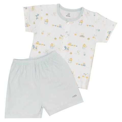 Bộ cài thẳng cộc Nous xanh trắng hoạ tiết