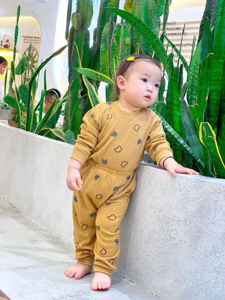 Bộ thun tăm dài tay cho bé hình gấu màu màu nâu (6-48M)