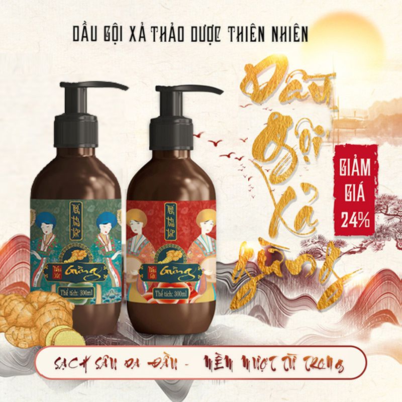  [FREESHIP] COMBO DẦU GỘI XẢ THẢO DƯỢC GỪNG  - BÁCH THẢO TẬP 