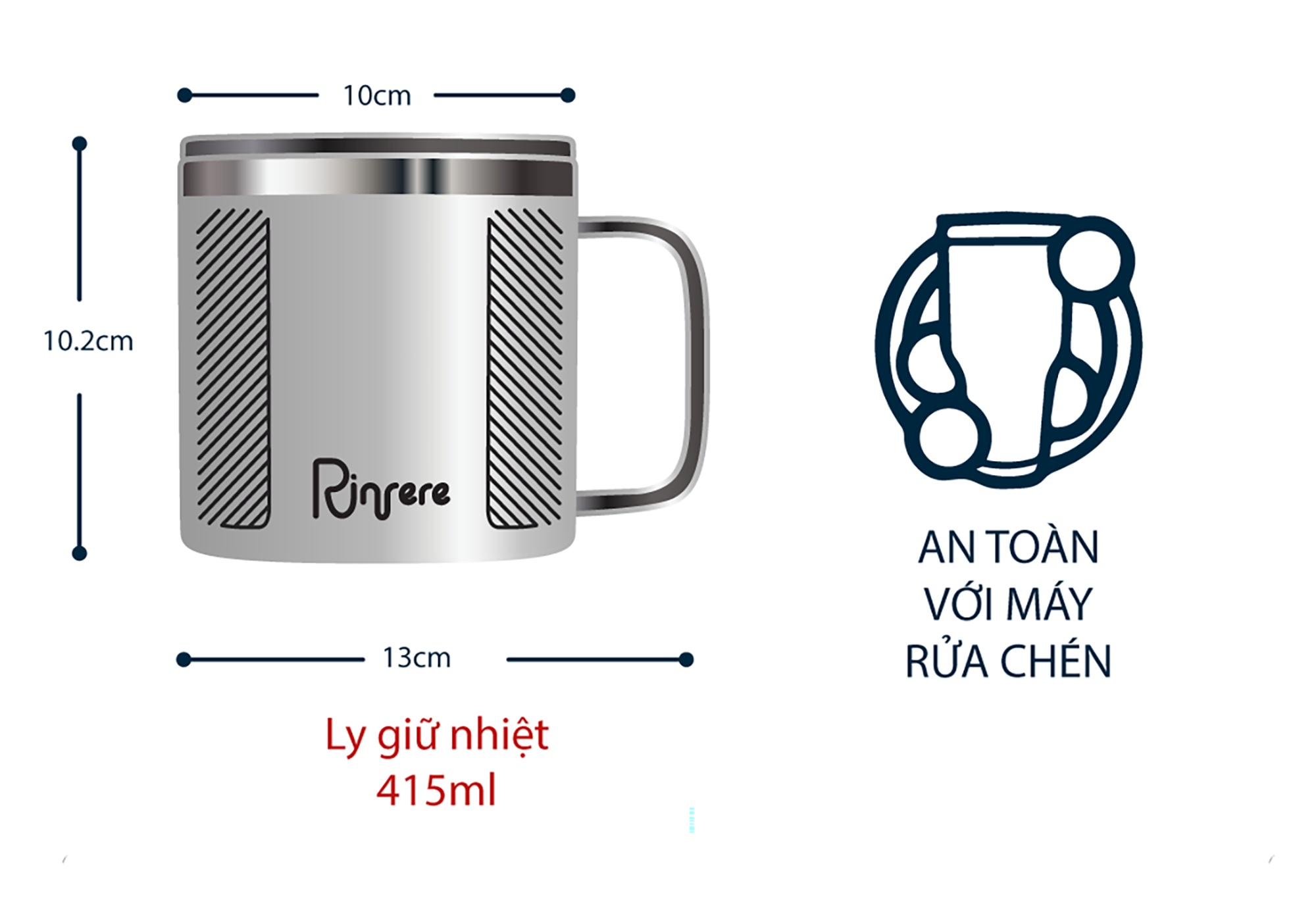  Ly Giữ Nhiệt Cà Phê Có Tay Cầm Nắp Trượt Chống Tràn Rinfere (415ml) 