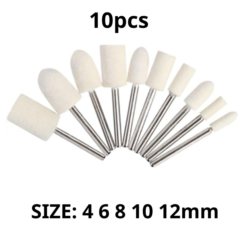 10 Đầu Nỉ Đánh Bóng Mini Cán 3mm, Đánh Bóng Trang Sức Resin