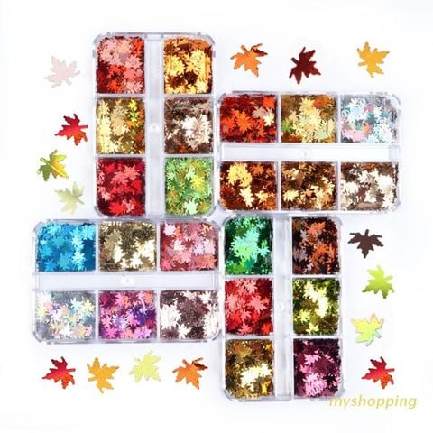  Kim Tuyến Hình Lá Phong 3D Lấp Lánh Trang Trí Resin Handmade 