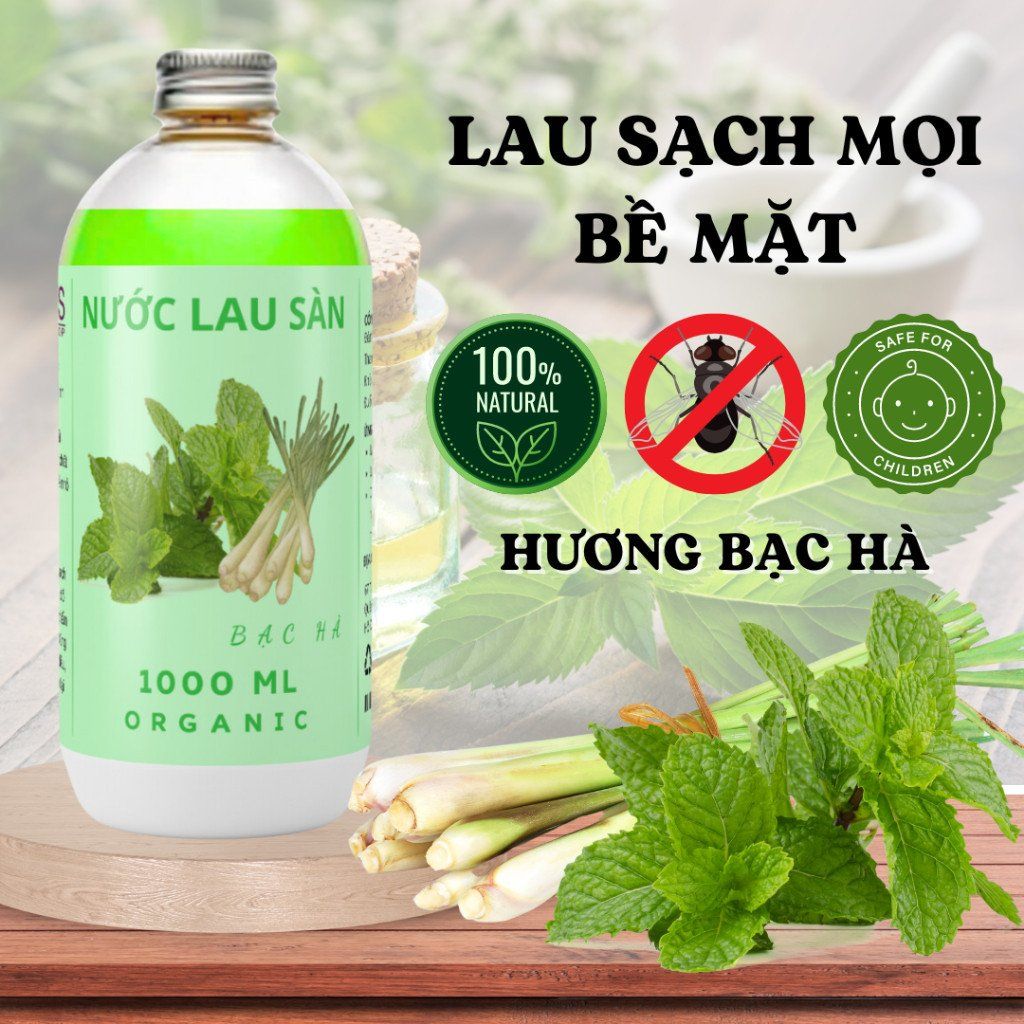 Nước Lau Sàn Nhà, Lau Sàn Gỗ, Gạch Men, Chiết Xuất Bạc Hà Thơm Lâu Tự Nhiên An Toàn Trẻ Nhỏ - Chai 1 Lít