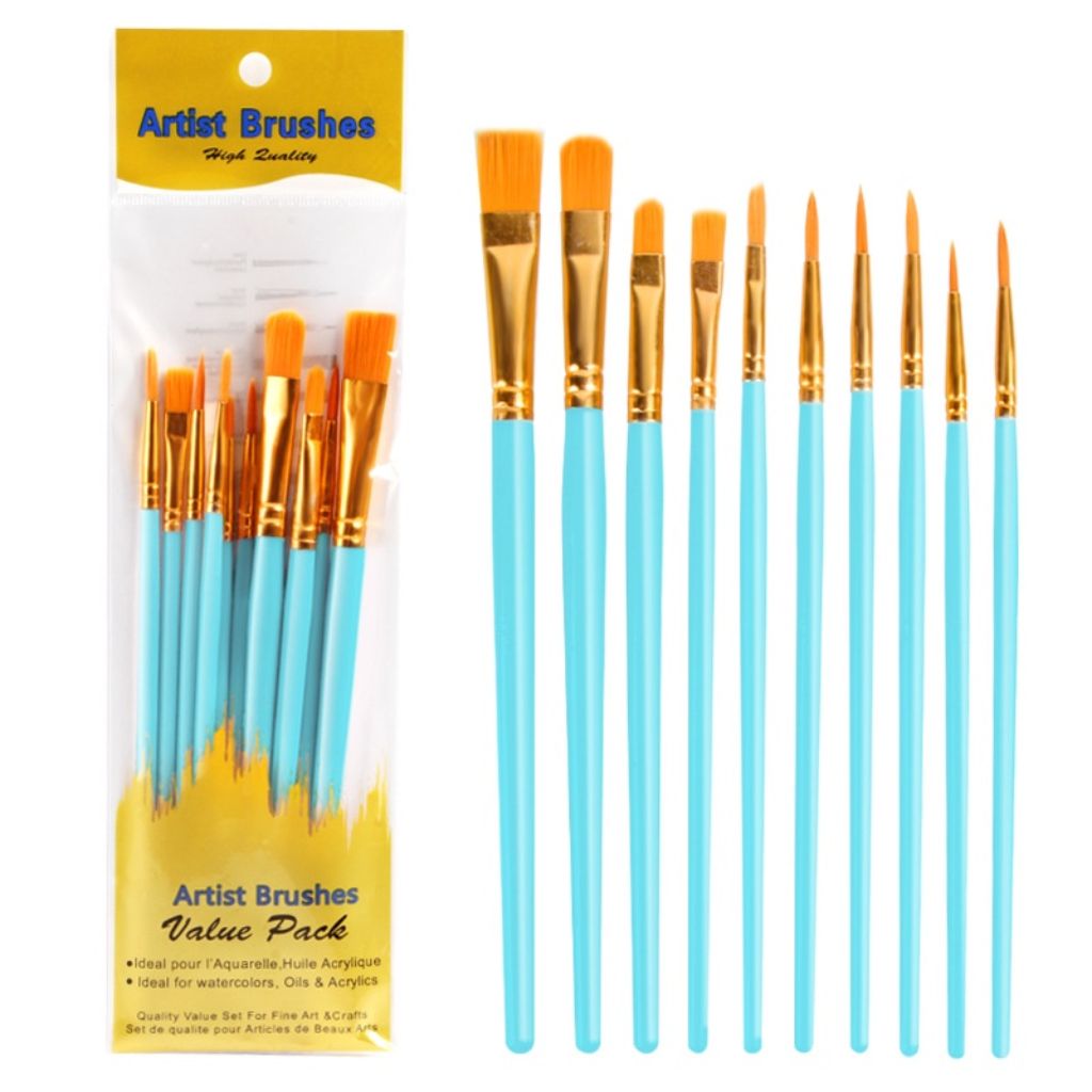 Cọ Vẽ Acrylic, Set 10 Cọ Vẽ Tranh Cao Cấp, Vẽ Tranh Sơn Dầu, Tô Màu Tượng