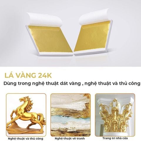  Vàng lá dát vàng 24k, Lá vàng 24k Chuyên Dát Vàng Tượng, Trang Trí nội thất, Thủ Công Mỹ Nghệ ( Gói 10 lá ) 