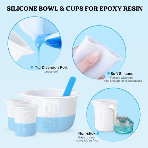  Cốc Đong Silicone 1000ml Không Dính Có Thể Tái Sử Dụng, Cốc Silicone Pha Keo Epoxy Resin 