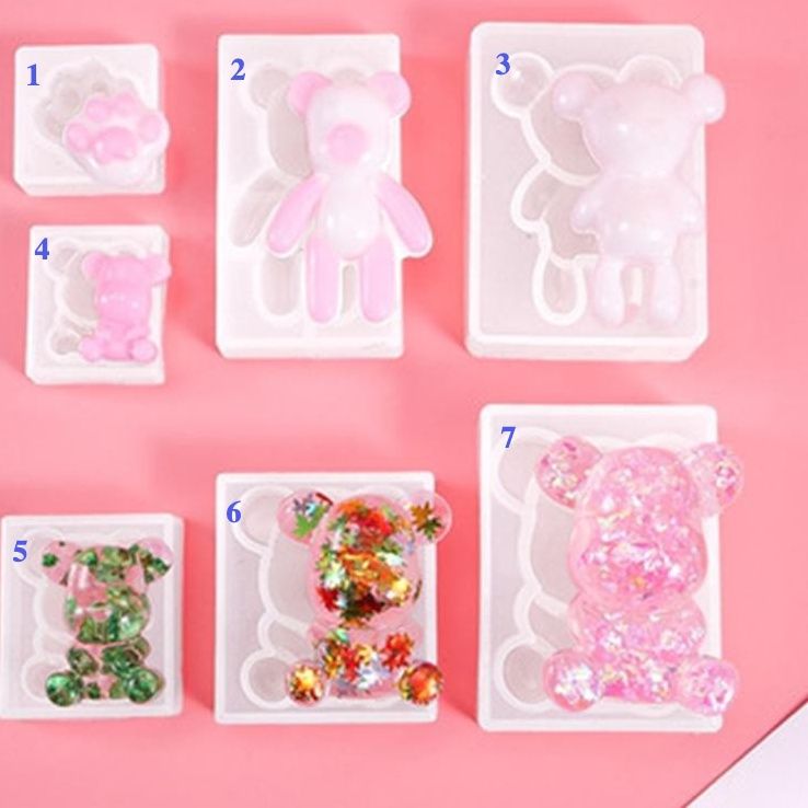 Set 7 Khuôn Silicon Hình Gấu Teddy Đáng Yêu Làm Đồ Trang Sức Handmade