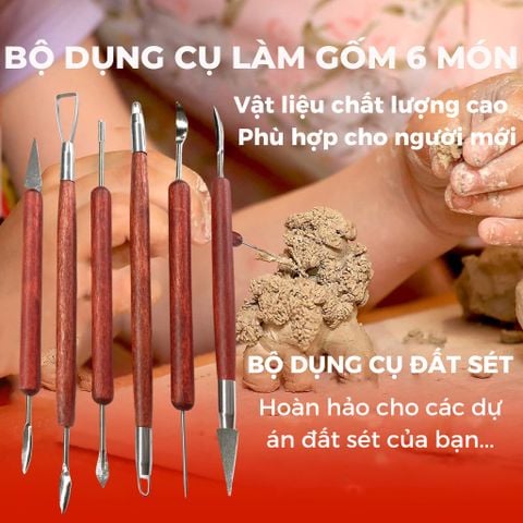  Dụng Cụ Điêu Khắc Đất Sét, 6 Món Dụng Cụ Bằng Thép Không Gỉ Hai Đầu, Tay Cầm Bằng Gỗ Dụng Cụ Gốm Để Dập Nổi 