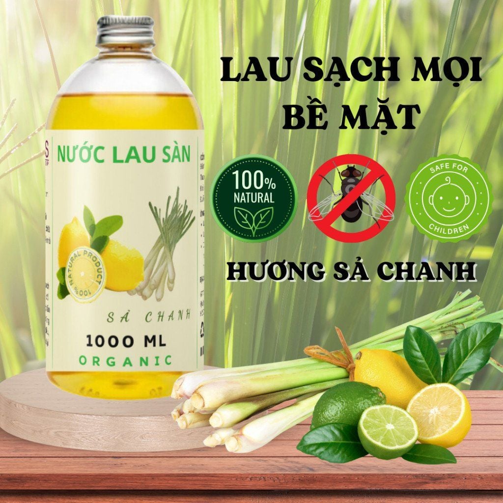 Nước Lau Sàn Đuổi Muỗi, Chiết Xuất Sả Chanh, Lau Sàn Gỗ, Gạch Men,  Thơm Lâu Tự Nhiên An Toàn Cho Trẻ Nhỏ - Chai 1 Lít