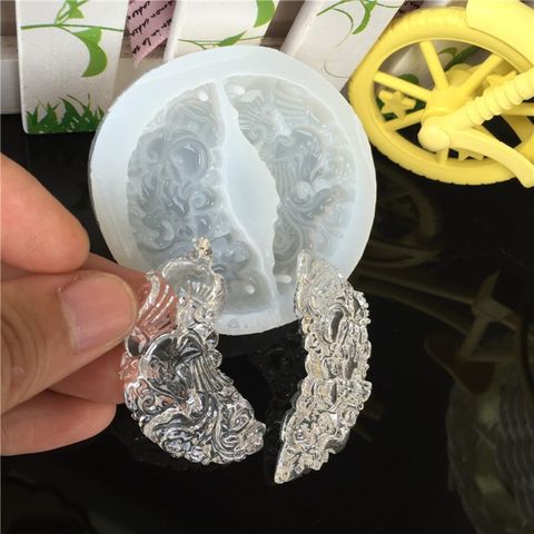  4PCS Silicone Pendant Mould Resin Carved Jade Lotus Flower Jewelry Making Tools 