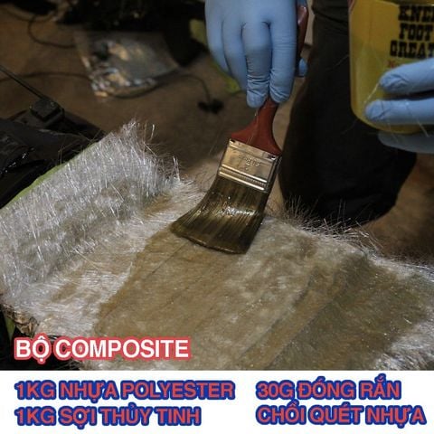  Nhựa Composite - Keo Polyester resin và sợi thủy tinh, Chổi, dùng đúc tượng, làm khuôn mẫu, dàn nhựa, độ yên xe, cano. 