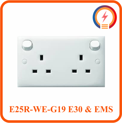  Bộ Ổ Cắm Đôi 3 Chấu Có Công Tắc Kiểu Anh 13A E25R_WE_G19 E30 & EMS Schneider 