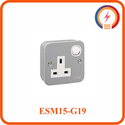  Bộ Ổ Cắm Đơn 3 Chấu 13A Có Công Tắc Mặt Kim Loại ESM15_G19 E30 & EMS Schneider 