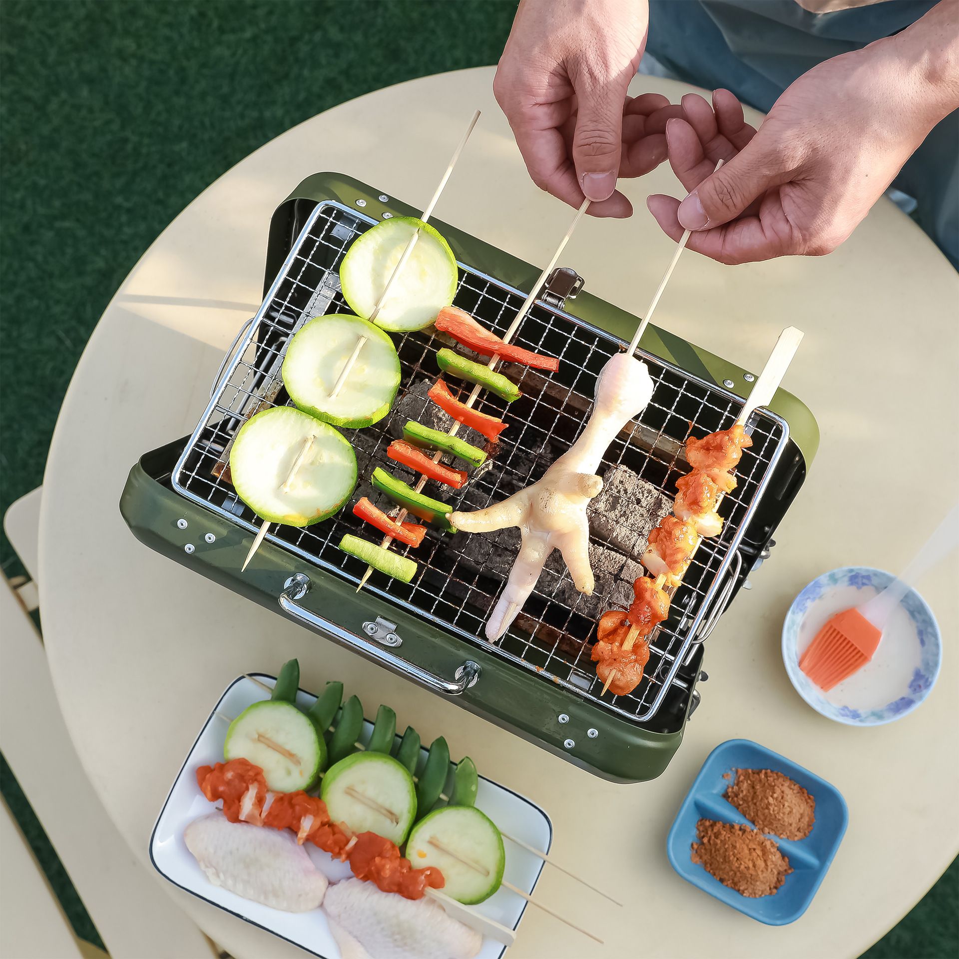  Bếp nướng BBQ xanh lá - bếp nướng để bàn nhỏ gọn 