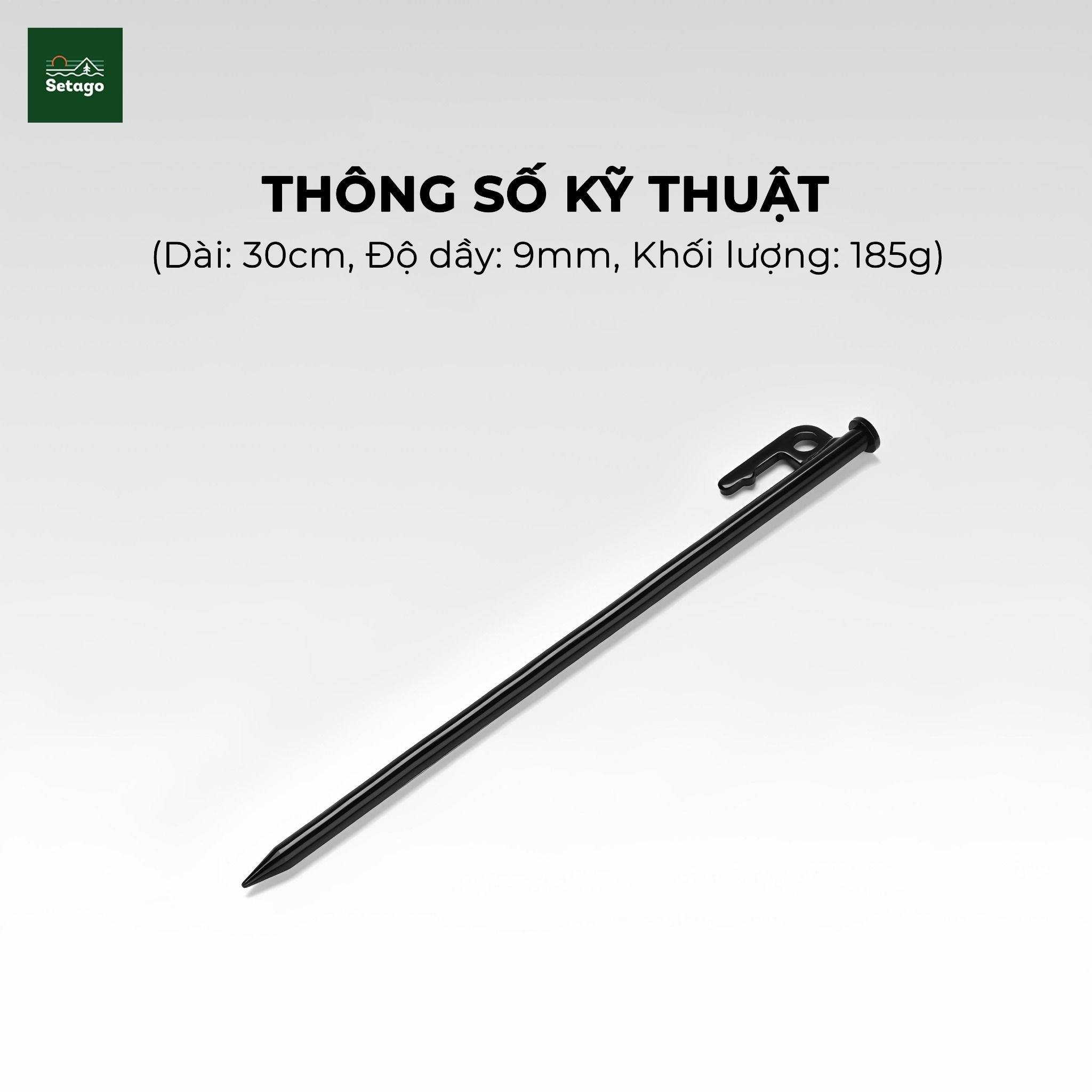  Đinh Cắm Trại, Cọc Neo Lều chuyên dụng loại 30cm màu đen - Đầu bo tròn dùng cho cắm trại, an toàn và bền bỉ, cắm siêu chắc 