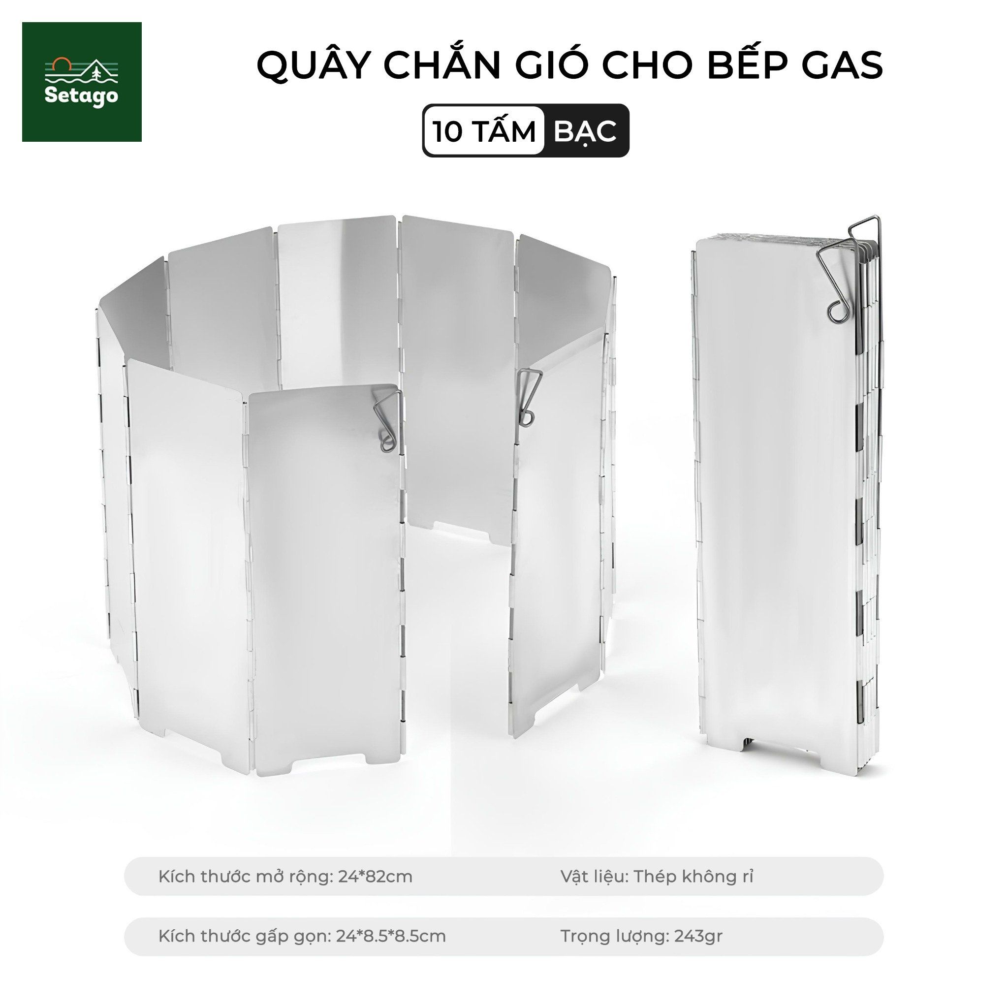  Tấm chắn gió, quây bếp gas chuyên dụng cho bếp ga dã ngoại - 10 tấm bằng thép không gỉ 