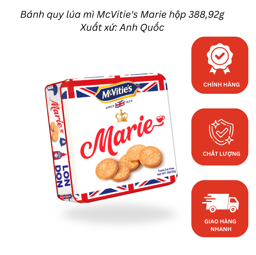 B1-Bánh quy lúa mỳ McVitie’s Marie – hộp thiếc 388,92g