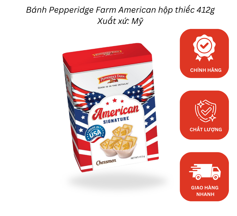 Bánh Pepperidge Farm American Signature Chessmen – hộp thiếc 412g