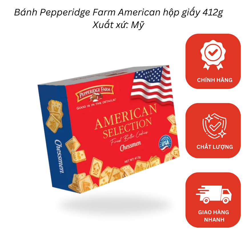 Bánh American Seclection Chessmen Butter hiệu Pepperidge Farm – hộp giấy 412g