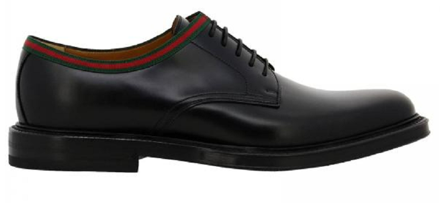 Black Leather Lace-up With Green & Red Web Trim