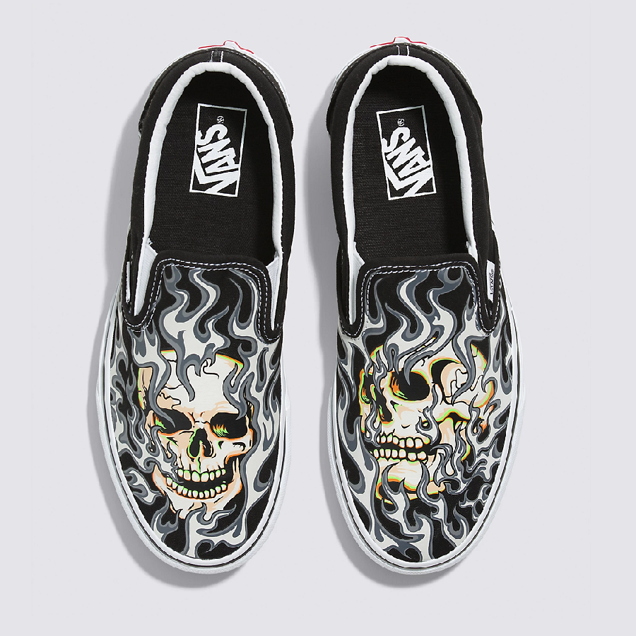 Giày Vans Classic Slipon Flame Skull 'Black' VN0009Q7BMX Hệ thống