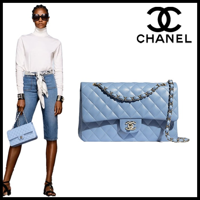 Small flap bag with top handle Lambskin  wenge wood light blue  Fashion   CHANEL