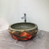Chậu Đặt Dương Bàn Gốm Hoa Đỏ Chấm Tiêu Đen CH_GOMT